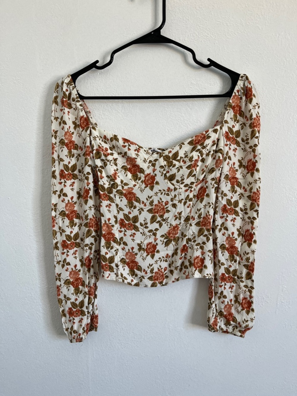 Reformation Cream Floral Off-Shoulder Blouse with Rust Roses